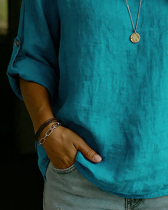 Turn-Down Collar Cotton Top