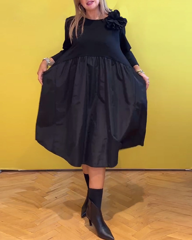 Round neck solid color casual dress