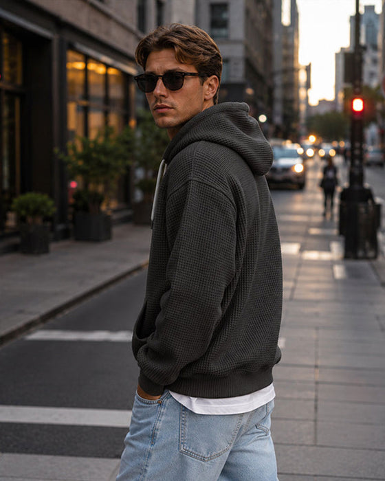 Men's Solid Zip Pullover Hoodie