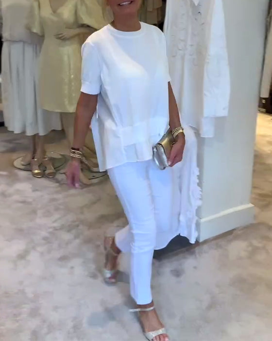 Pleated Solid Color Loose Shirt