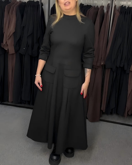 Long-Sleeved Fitted Waist Full Skirt Dress