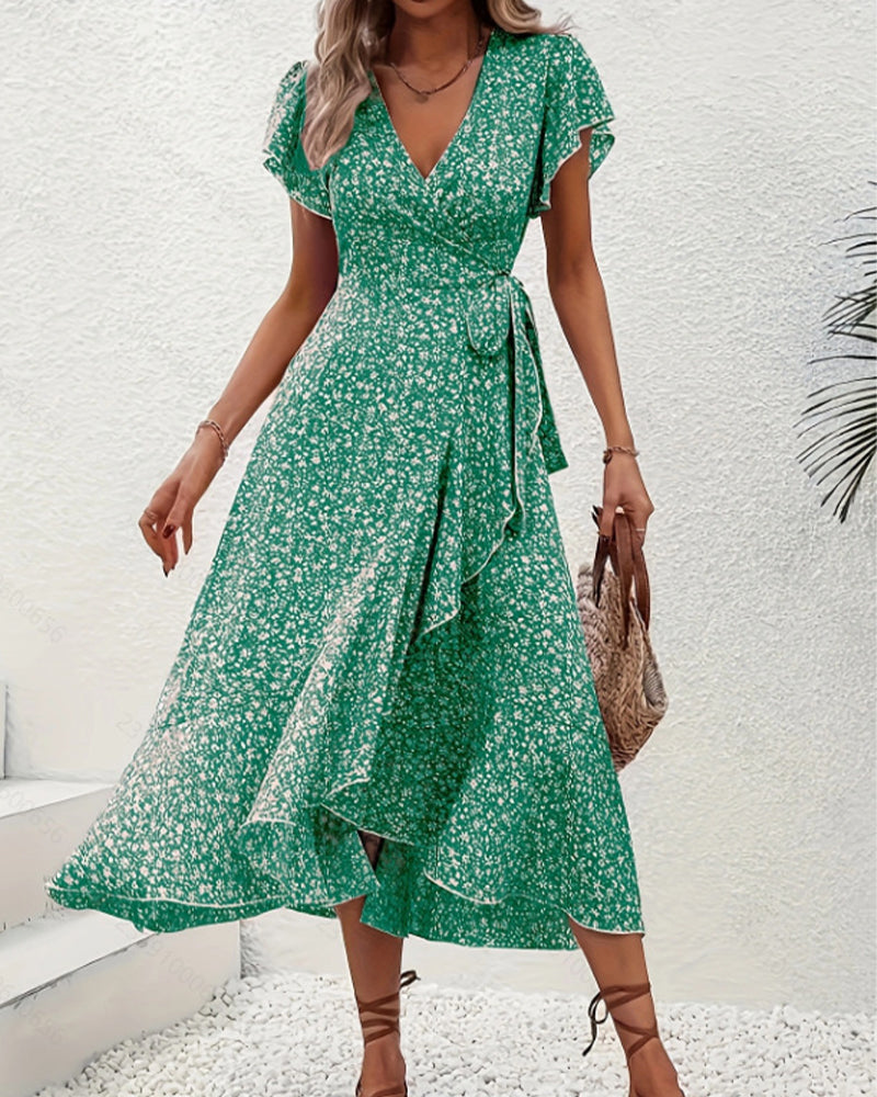 Small Floral Tie-Front Vacation Dress