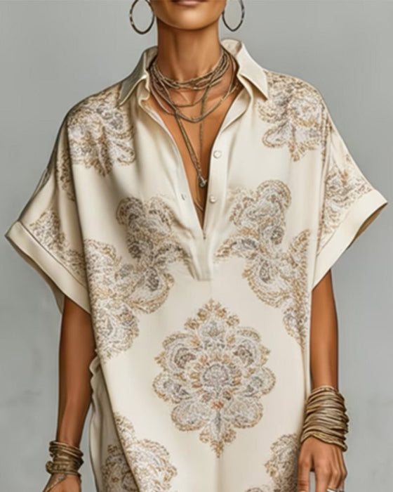 Lapel Printed Shirt Dress