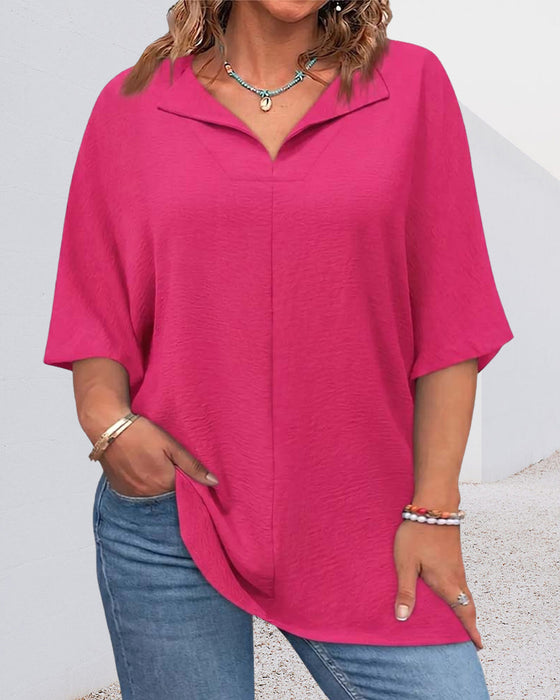 Loose Solid Color Short Sleeve Blouse