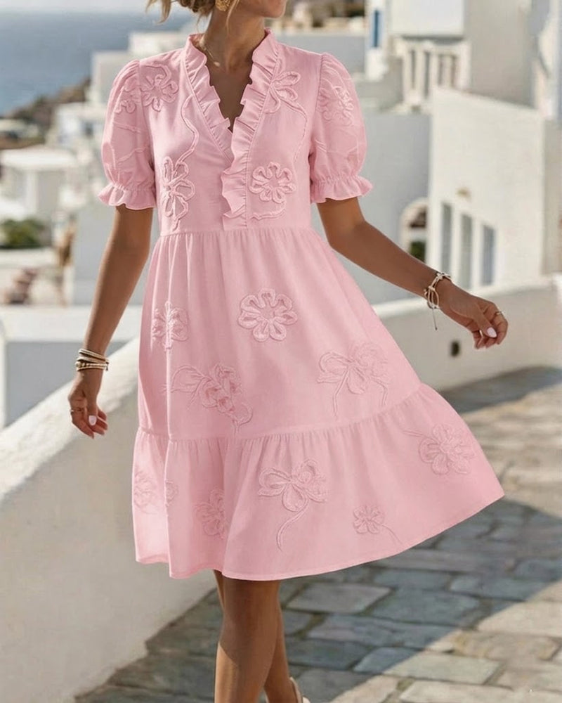 Puff Short Sleeve Floral Dress