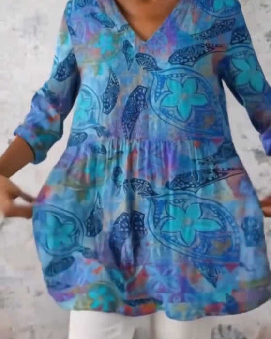 V-Neck Printed Casual Top