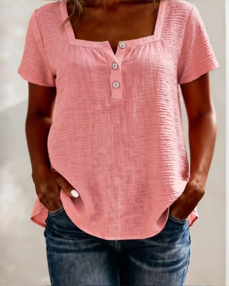 Textured Square Neck Short Sleeve T-Shirt