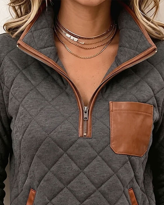 Argyle Half-Zip Collared Sweatshirt