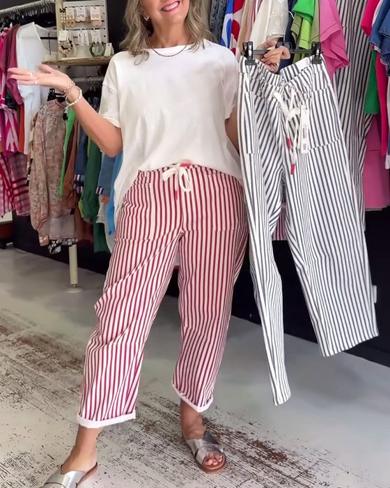 Casual Pocket Striped Pants