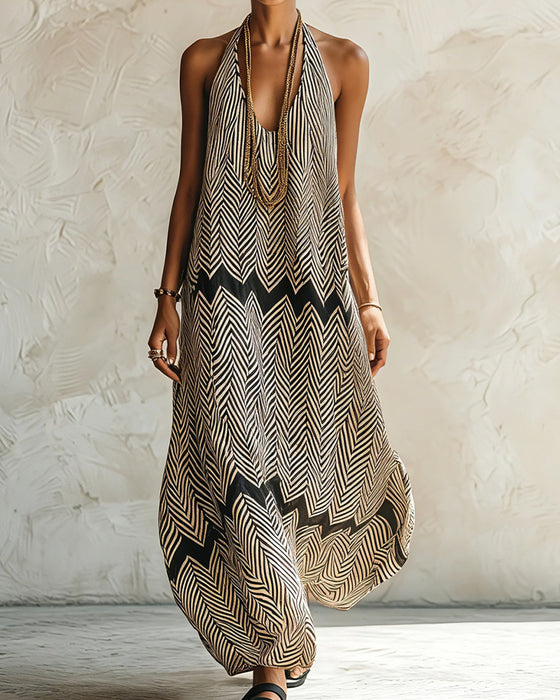 Halter Sleeveless Striped Dress