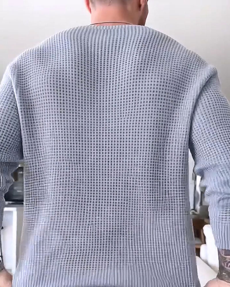 Men's Crew Neck Waffle Long-Sleeve Pullover