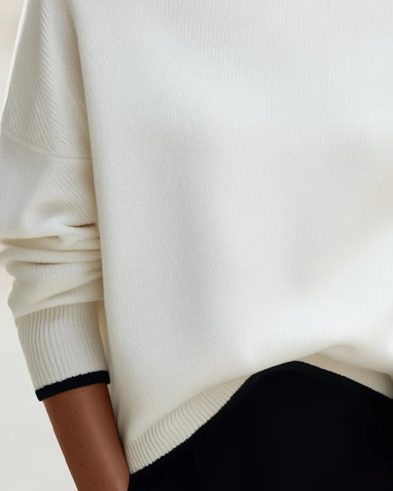 One-Shoulder Drop Shoulder Long Sleeve Color Block Pullover