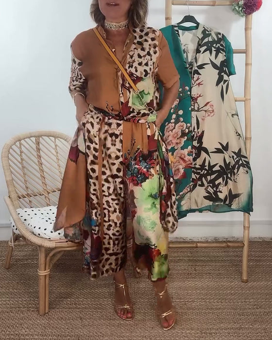 Retro fashion contrasting print two-piece set