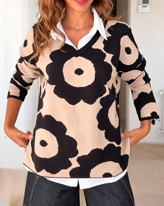 Floral Print V-Neck Pullover
