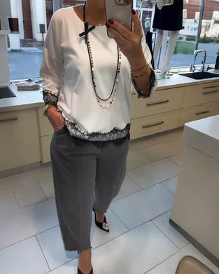 Lace Patchwork Crew Neck Top