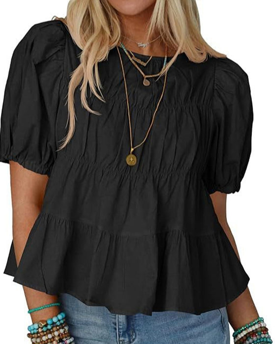 Puff Sleeve Loose Fit Ruffled Blouse