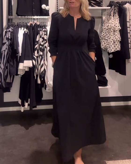 Puff Sleeve Waisted A-Line Dress