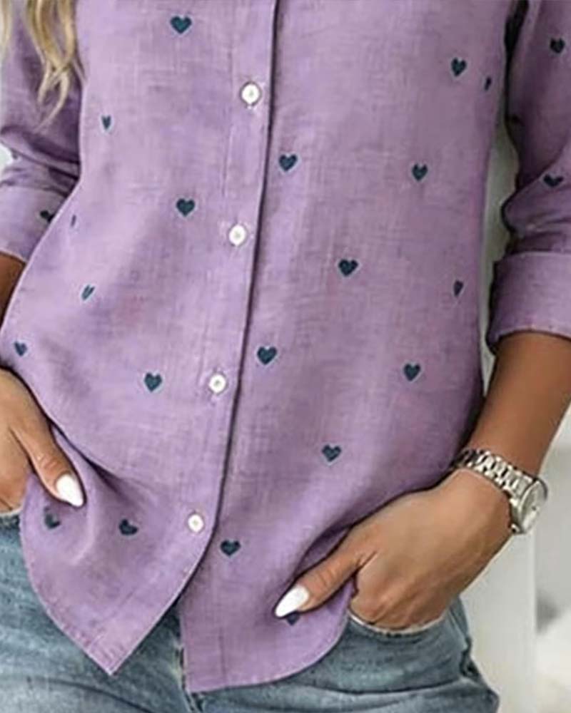 Lapel Heart Print Shirt