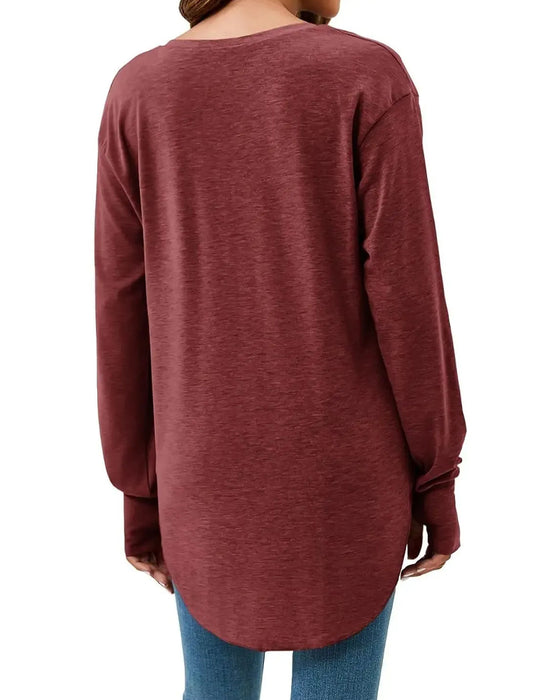 V-Neck Drop-Shoulder Solid Loose-Fit Top