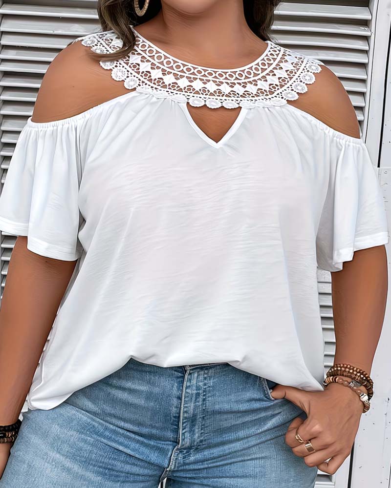 Cold Shoulder Ruffle Sleeve Blouse
