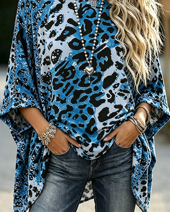 Ombre Leopard Crew Neck Blouse