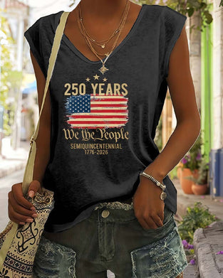 V-Neck Printed Sleeveless T-Shirt