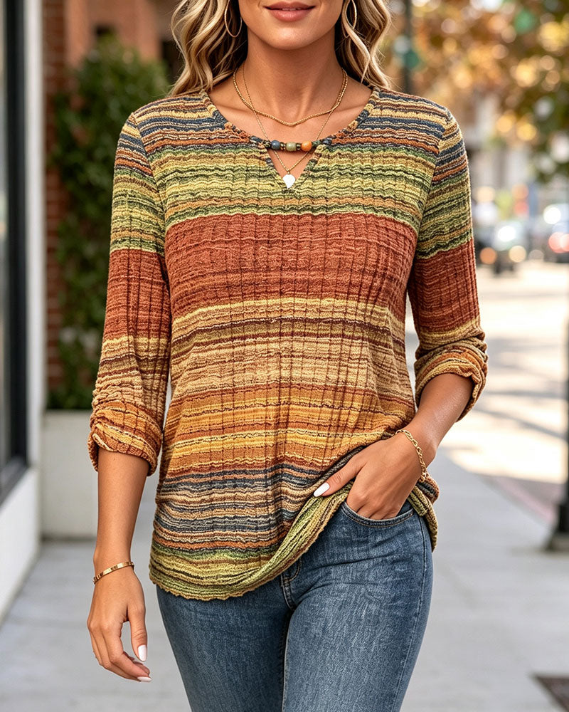 Vintage Striped Texture Long-Sleeved Top