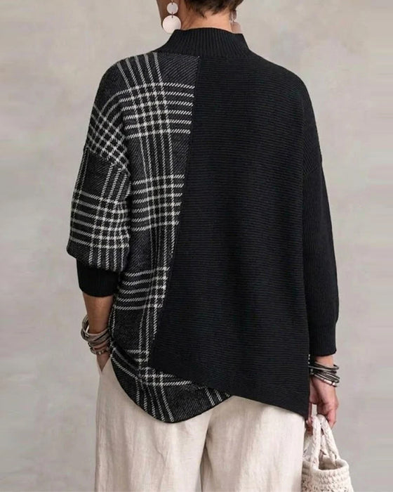 High Collar Irregular Line Loose Pullover