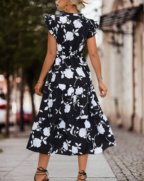 Floral print dress with ruffled sleeves
