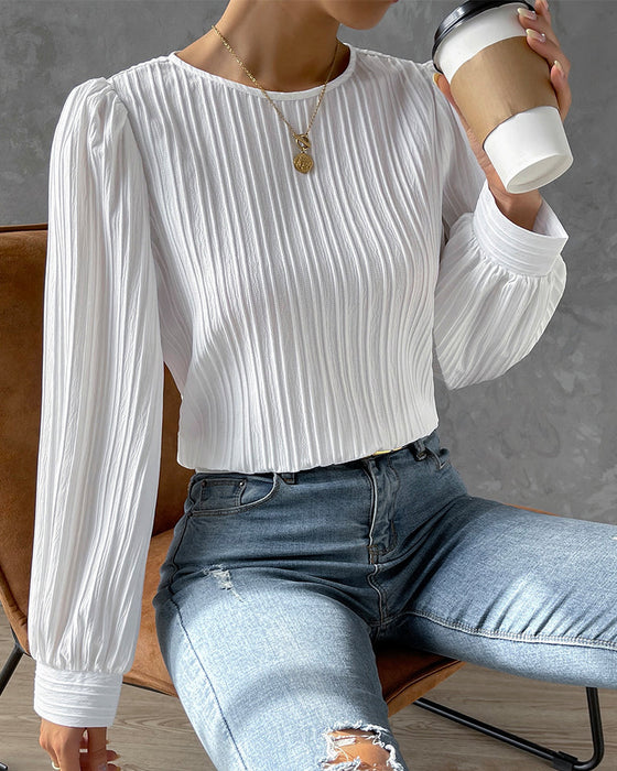 Lantern Sleeve Solid Blouse