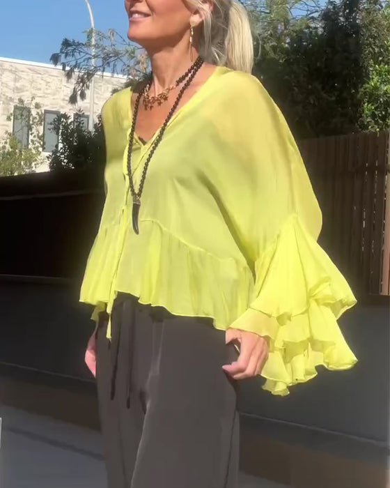 Ruffle Flutter Sleeve Batwing Sleeve Blouse