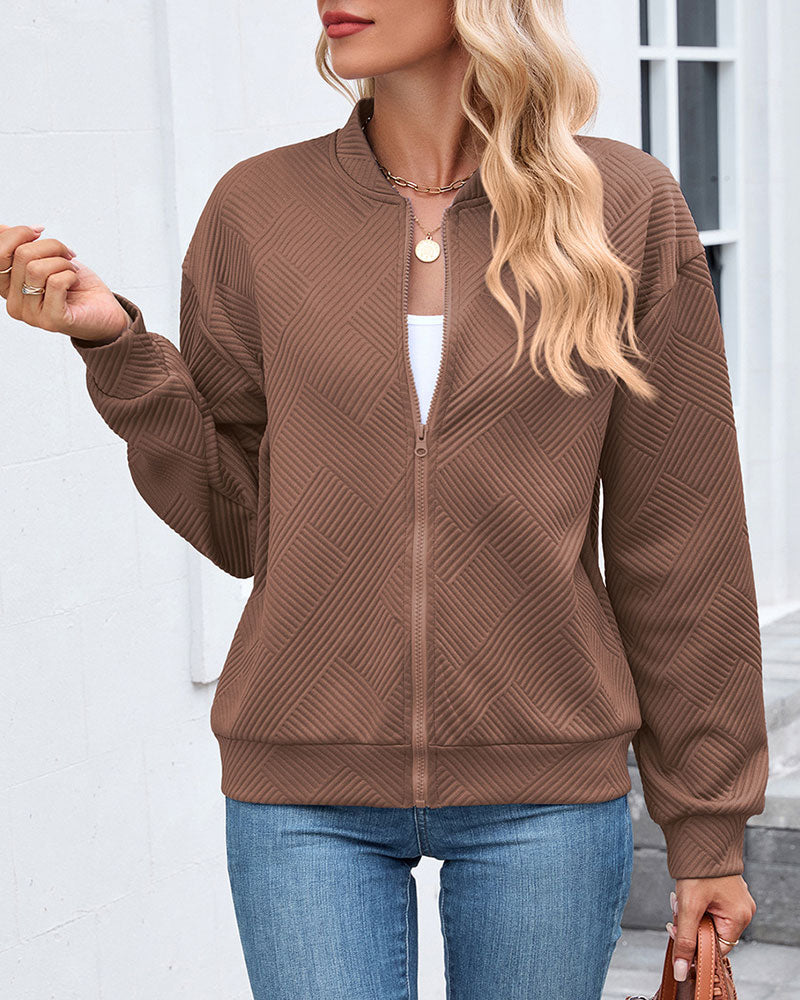 Solid Baseball Neck Long Sleeve Coat