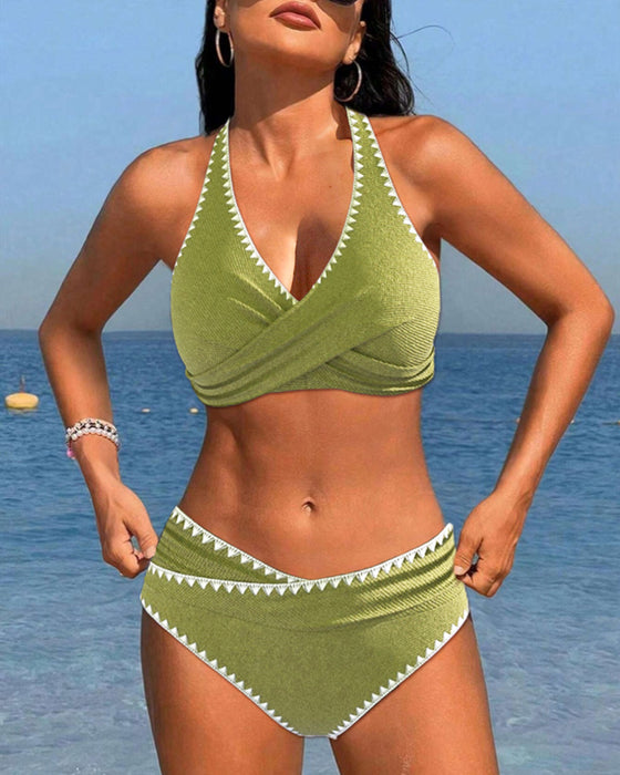 Pleated halterneck simple holiday bikini
