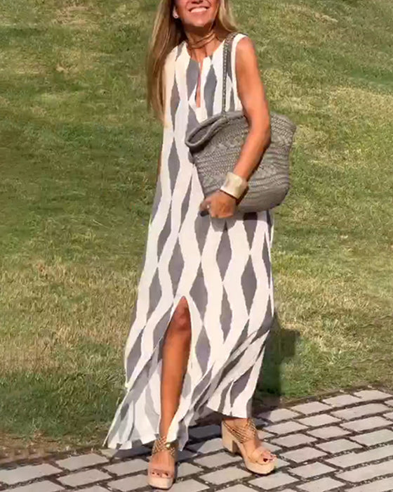 Diamond print slit dress