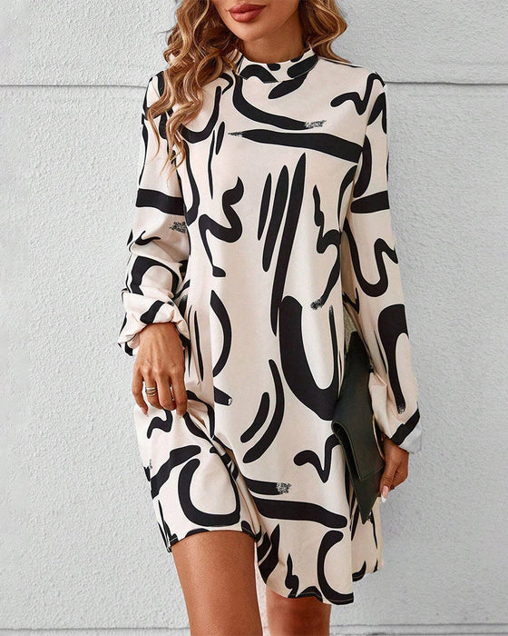 Graffiti print stand collar dress