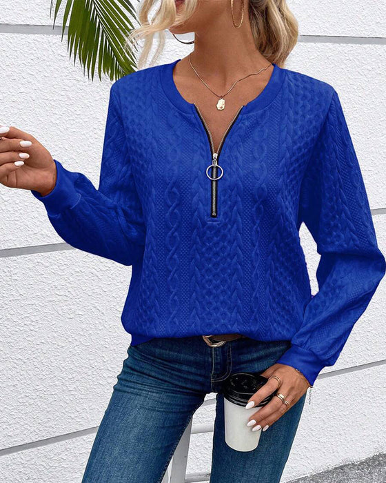 Casual solid color long sleeve zipper sweatshirt