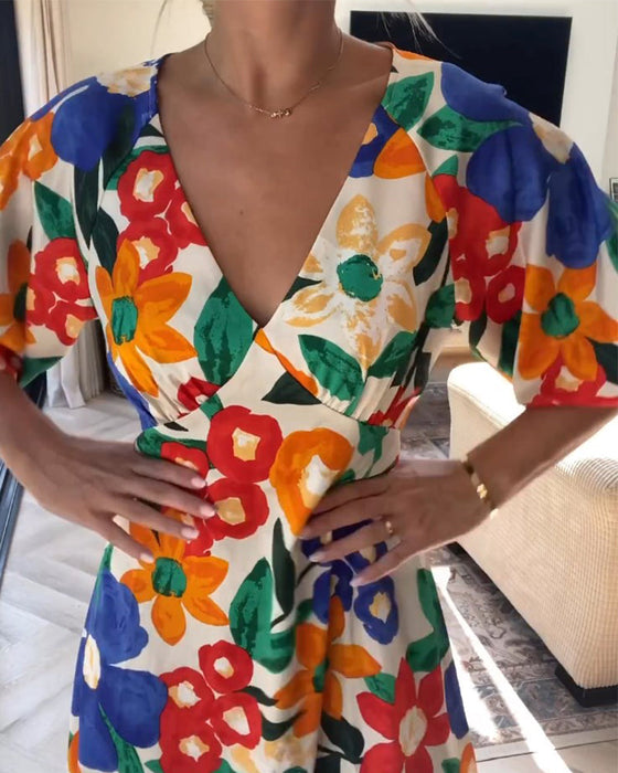 Floral print v-neck dress