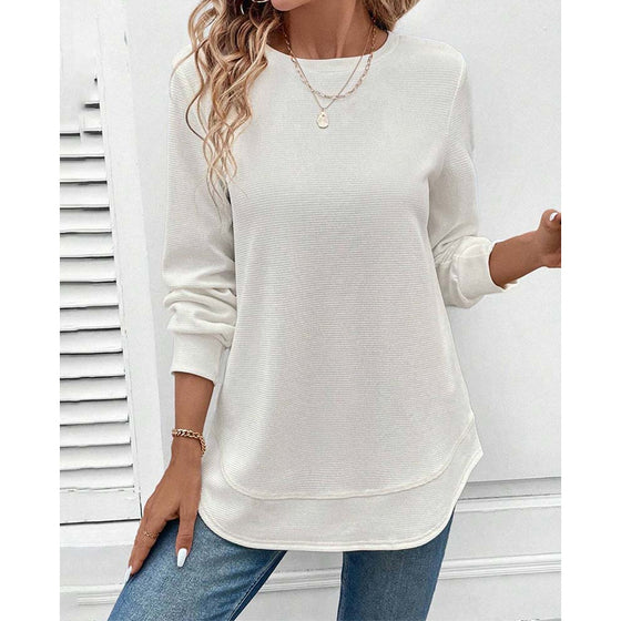 Round Neck Long Sleeve Solid Color Top