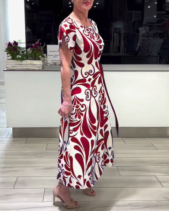Elegant contrast print short sleeve dress
