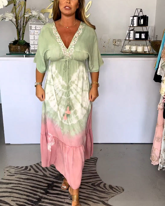 Gradient print v-neck dress