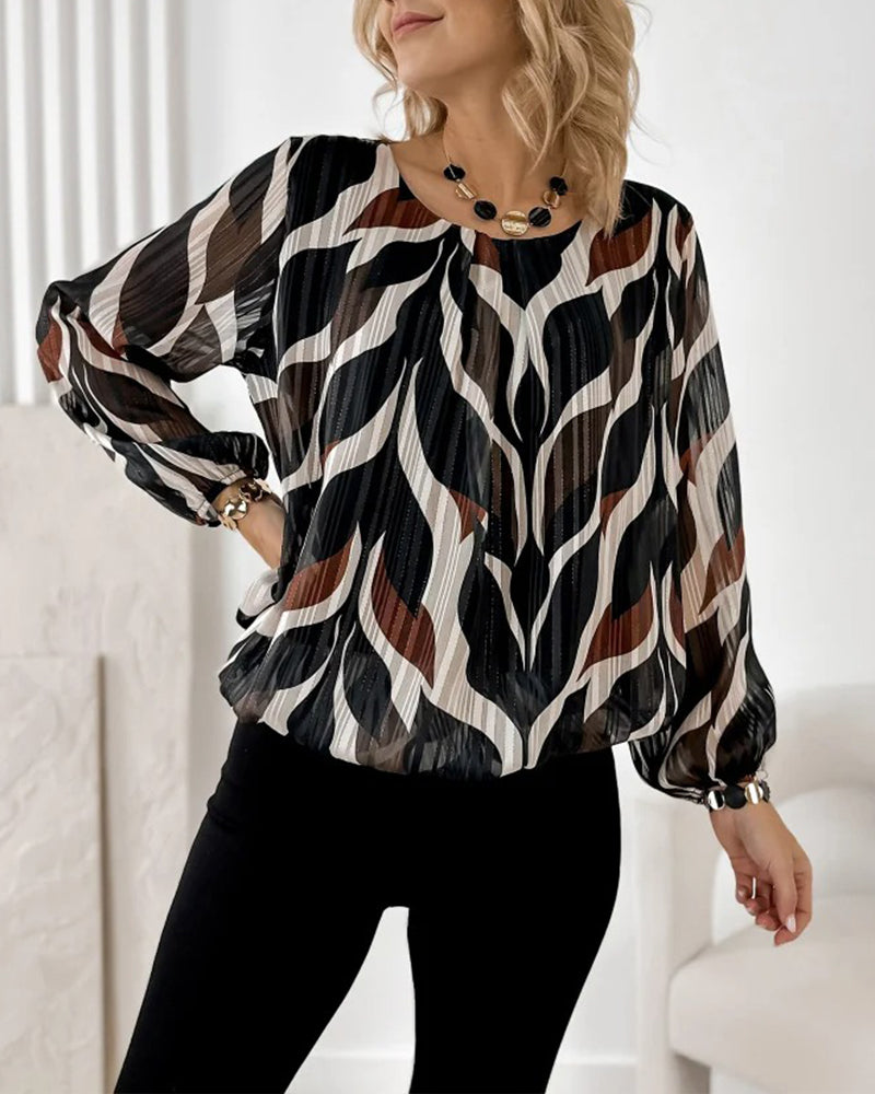 Lantern Sleeve Round Neck Blouse