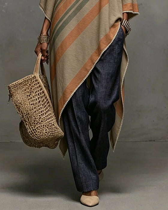Striped Halter Off-Shoulder Asymmetrical Blouse