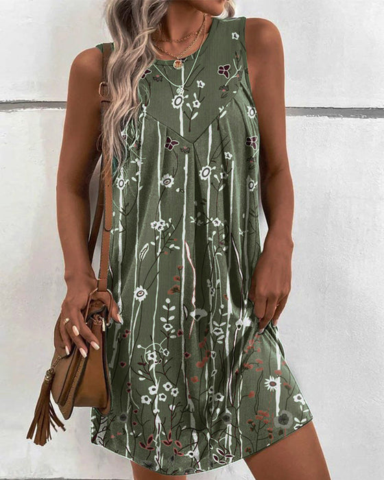 Round neck floral print tank dress