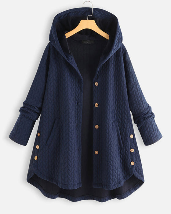 Hooded solid color loose coat