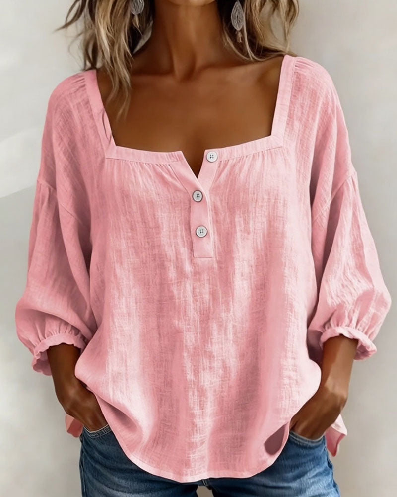 Simple Square Neck Long Sleeve Blouse