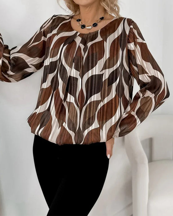 Lantern Sleeve Round Neck Blouse