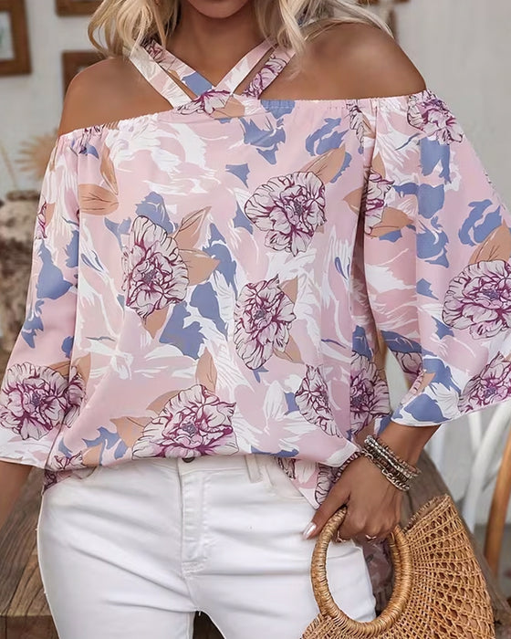 Floral Cross Off-Shoulder Blouse