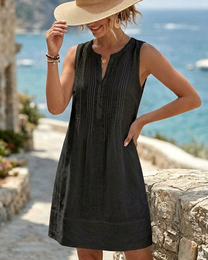 Sleeveless Accordion Pleat Short Dress