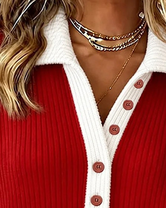 Button Lapel Color-Block Top