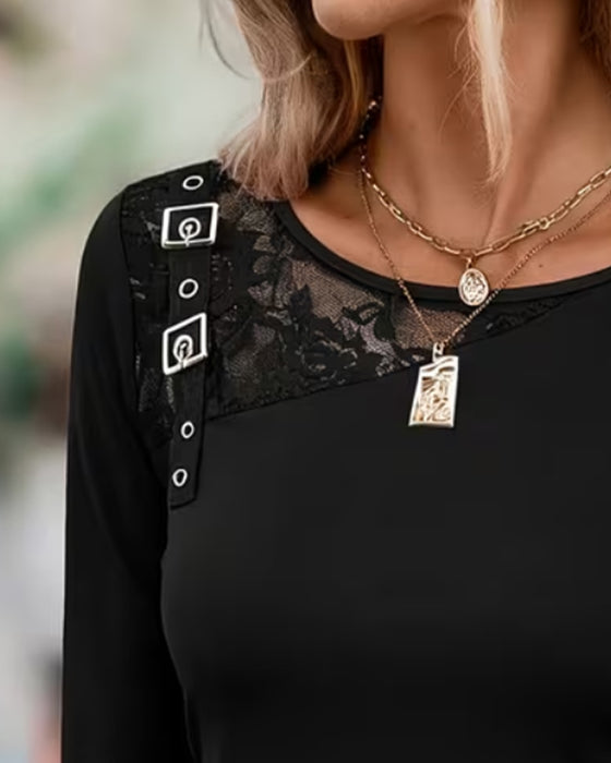 Lace Patchwork Slim Long-Sleeve Top